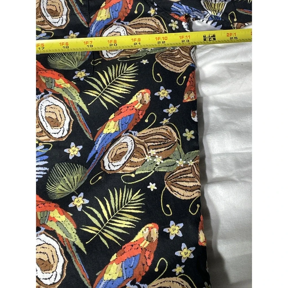 High Surf Island Men's Hawaiian Shirt L Black‎ W/Parrots & Coconuts Floral